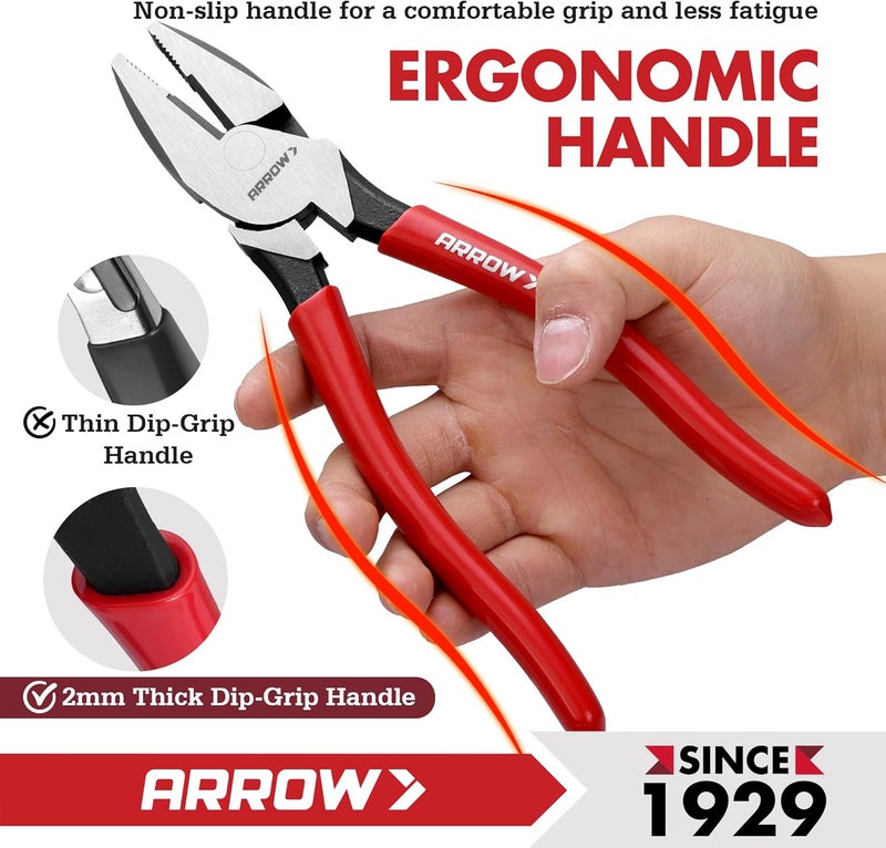Arrow Fastener ARROW 8" High Leverage Linemans Pliers, Side Cutters, Linesman Pliers for Wire Cutting, Gripping - Image 5